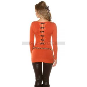 Női kötött pulóver hátán masnis - narancs - catwalker kép