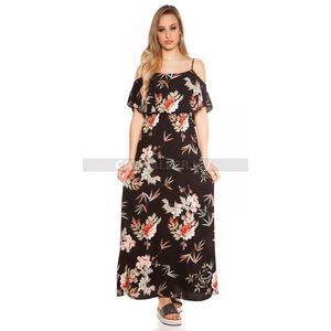 Maxi ruha, lenge, nyári, virágmintás - fekete - catwalker kép