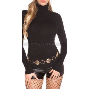 Női kötött pulóver garbós - fekete - catwalker kép