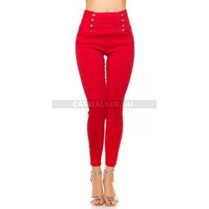 Női nadrág, divatos, hasán gombos - piros - catwalker kép