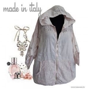 Made in Italy, csipkés, púder lenvászon kapucnis kabátka , 44-46-os, 1Ft kép