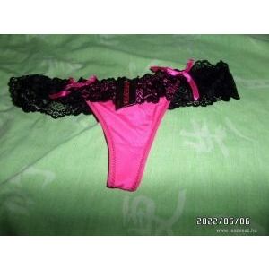 Új címkés pink-fekete csipkés Tanga Bugyi S-L kép