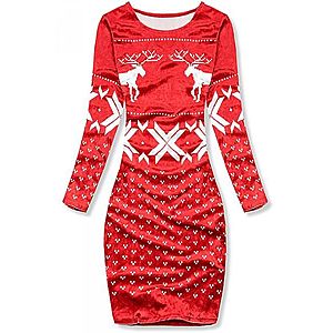 Butikmoda Piros színű bársony ruha, karácsonyi motívummal kép