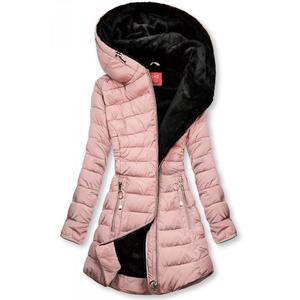 Butikmoda Rózsaszínű steppelt kabát fekete plüss béléssel kép