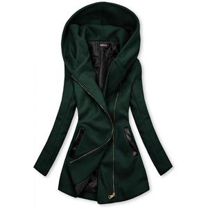 Butikmoda Sötétzöld színű kabát műbőr elemekkel kép