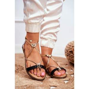 Women's Sandals Flat Black Gold Barski Samim kép