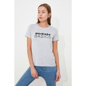 Trendyol Gray Printed Basic Knitted T-Shirt kép