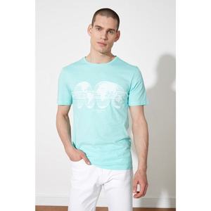 Trendyol Mint Men's Slim Fit Crew Neck Short Sleeve Printed T-Shirt kép