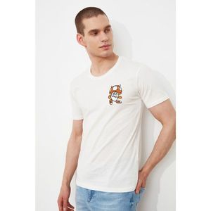Trendyol Ecru Men's Slim Fit Printed Short Sleeve Embroidery Detailed T-Shirt kép