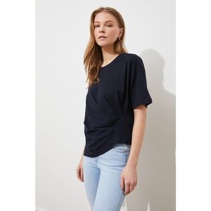 Trendyol Navy Gathered Detailed Loose Knitted T-Shirt kép