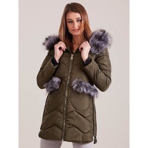 Khaki winter jacket with fur trim kép