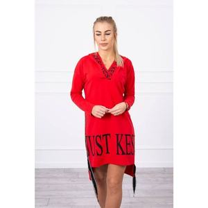 Dress with hood and print red kép