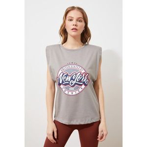 Trendyol Basic Knitted T-Shirt With Gray Printed Wadding kép