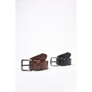 Trendyol Black-Brown Men's 2-Piece Faux Leather Belt kép