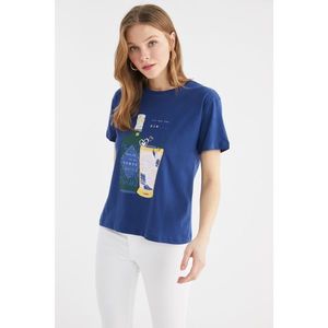Trendyol Navy Printed Semi-Fitted Knitted T-Shirt kép