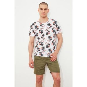 Trendyol White Men's Regular Fit Short Sleeve Tropical Print T-Shirt kép