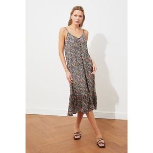 Trendyol Multicolored Patterned Strappy Buttoned Dress kép