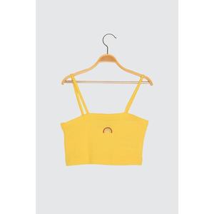 Trendyol Yellow Embroidered Crop Knitted Blouse kép