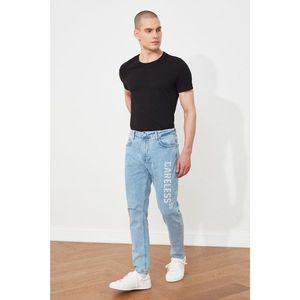 Trendyol Light Blue Mens Ripped Printed Carrot Fit Jeans kép