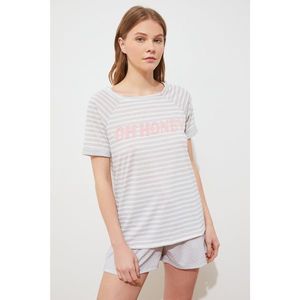 Trendyol Gray Towel Embroidered Striped Knitted Pajamas Set kép