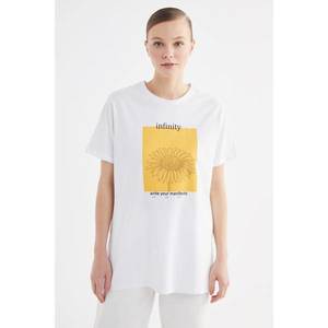 Trendyol White Printed Knitted T-Shirt-Tunic kép