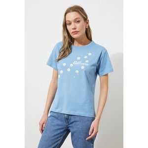 Trendyol Blue Printed Semifitted Knitted T-Shirt kép