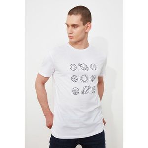 Trendyol White Men's Regular Fit Short Sleeve Planet Printed T-Shirt kép