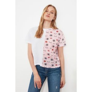 Trendyol White Printed Blocky Semifitted Knitted T-Shirt kép