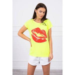 Blouse with lips print yellow neon+red kép