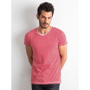 Men´s red t-shirt with ecru stripes kép