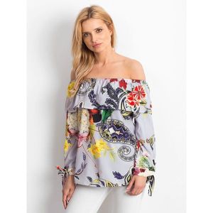 Light gray Spanish blouse with colorful patterns kép
