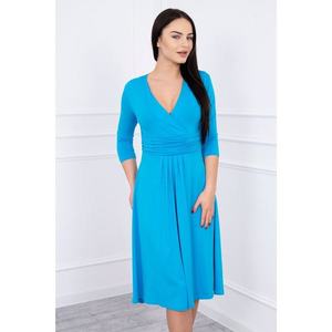 Dress with cut-off under the bust, 3/4 sleeves turquoise kép