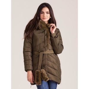 Winter quilted jacket with khaki fur kép