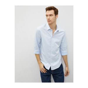 Koton Men's Blue Classic Collar Long Sleeve Basic Cotton Shirt kép
