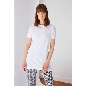 Trendyol White Embroidered Collar Single Jersey Tunic kép
