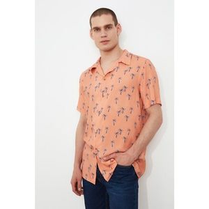 Trendyol Salmon Men's Regular Fit Apron Collar Short Sleeve Tropical Shirt kép