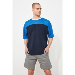 Trendyol Navy Blue Men's Oversized Short Sleeve Paneled T-Shirt kép