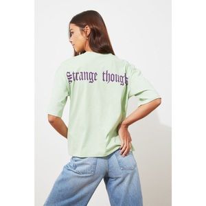 Trendyol Mint Front and Back Printed Loose Knitted T-Shirt kép
