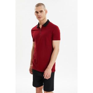 Trendyol Burgundy Men's Short Sleeve Slim Fit Zipper Detailed Polo Neck T-shirt kép