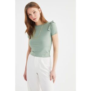 Trendyol Mint Frilly and Ribbed Crop Knitted Blouse kép