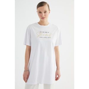 Trendyol White Printed Knitted Tunic-T-Shirt kép