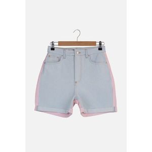 Trendyol Blue Pink Color Block Denim Shorts kép