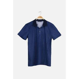 Trendyol Navy Blue Men Slim Fit Short Sleeve Printed Polo Neck T-shirt kép
