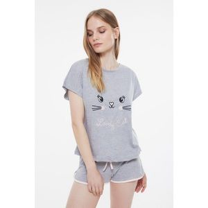 Trendyol Gray Printed Knitted Pajamas Set kép