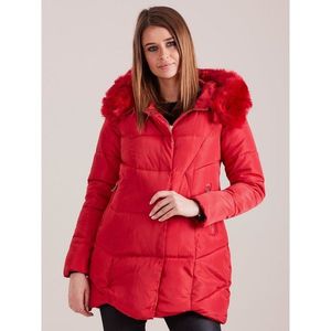Red hooded winter jacket kép