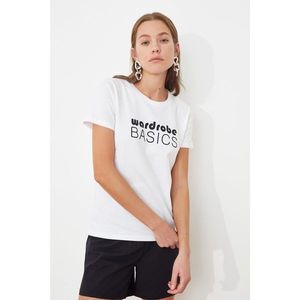 Trendyol White Printed Basic Knitted T-Shirt kép