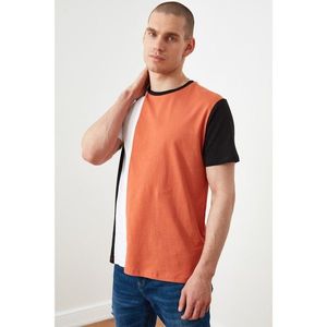 Trendyol Cinnamon Men's Regular Fit Short Sleeve Color Block T-Shirt kép