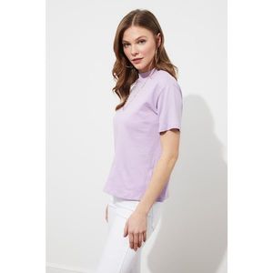Trendyol Lilac 100% Organic Cotton Top Collar Knitted T-Shirt kép