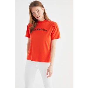 Trendyol Red Stand Collar Knitted T-Shirt kép