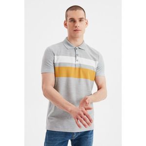 Trendyol Gray Men's Slim Fit Short Sleeve Striped Polo Neck T-shirt kép